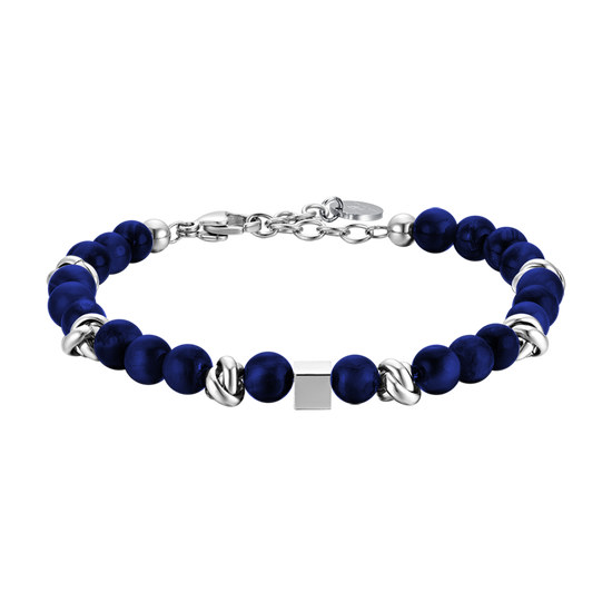 HERRENARMBAND AUS STAHL MIT BLAUEN STEINEN UND STAHLELEMENTEN