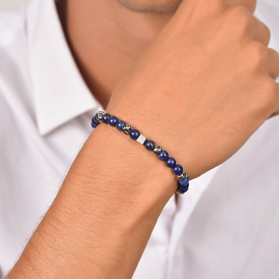 HERRENARMBAND AUS STAHL MIT BLAUEN STEINEN UND STAHLELEMENTEN