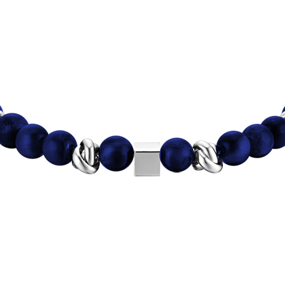 HERRENARMBAND AUS STAHL MIT BLAUEN STEINEN UND STAHLELEMENTEN