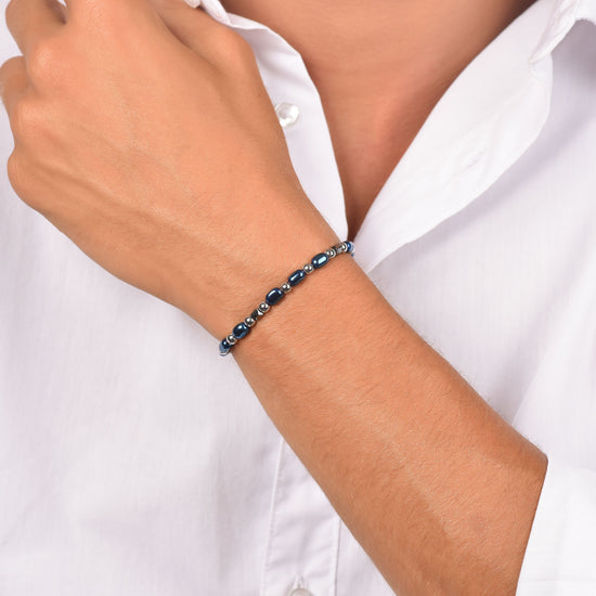 HERRENARMBAND AUS STAHL MIT BLAUEM HÄMATIT