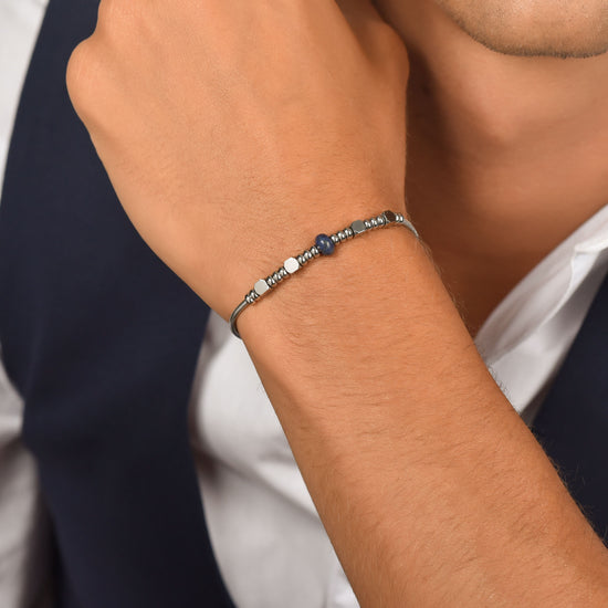 HERRENARMBAND AUS STAHL MIT BLAUEM STEIN