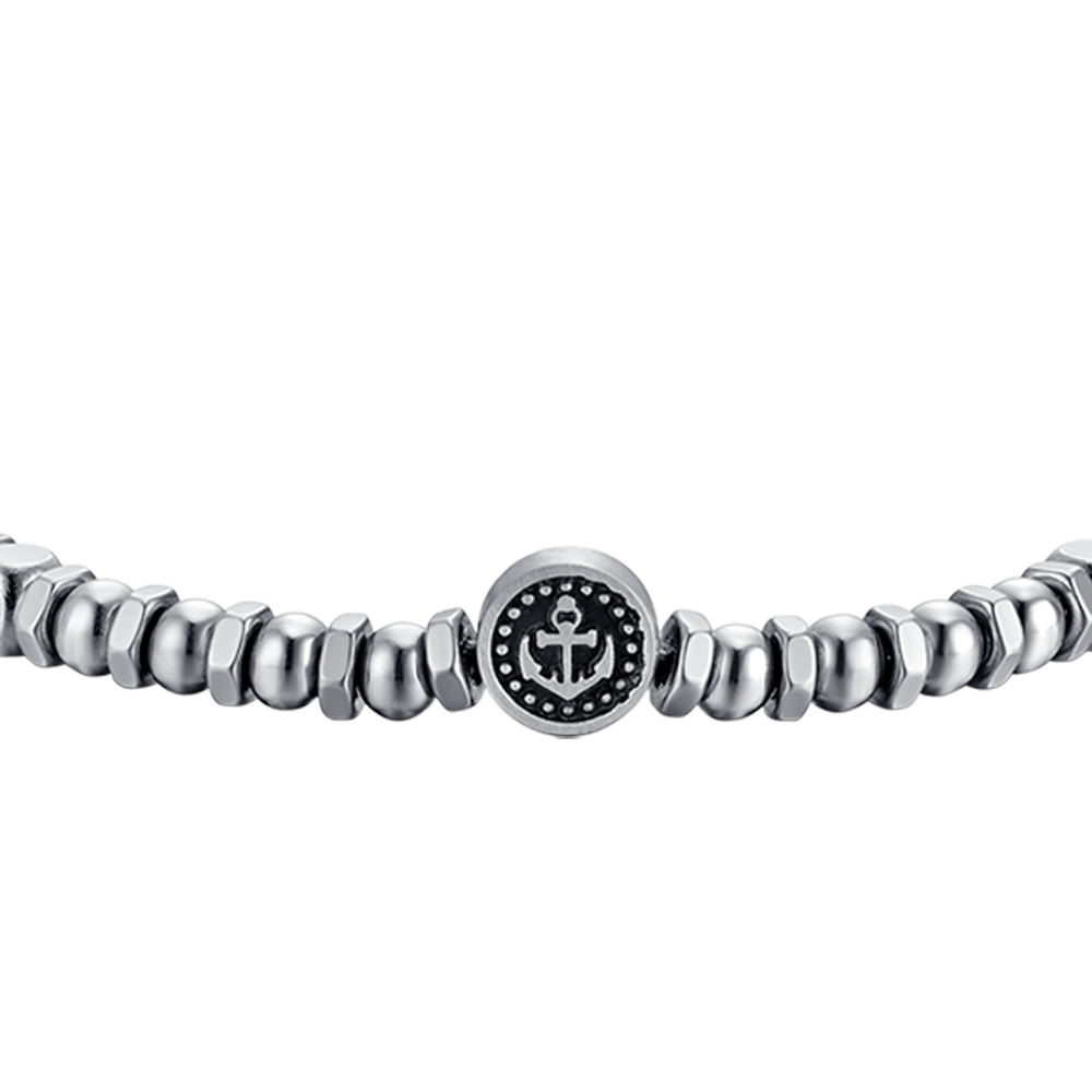 HERRENARMBAND AUS STAHL MIT ANKER UND SCHWARZER EMAILLE