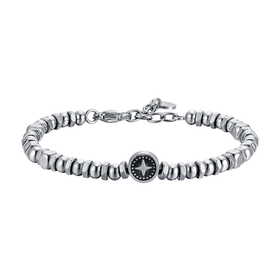 HERRENARMBAND AUS STAHL MIT KOMPASSROSE UND SCHWARZER EMAILLE