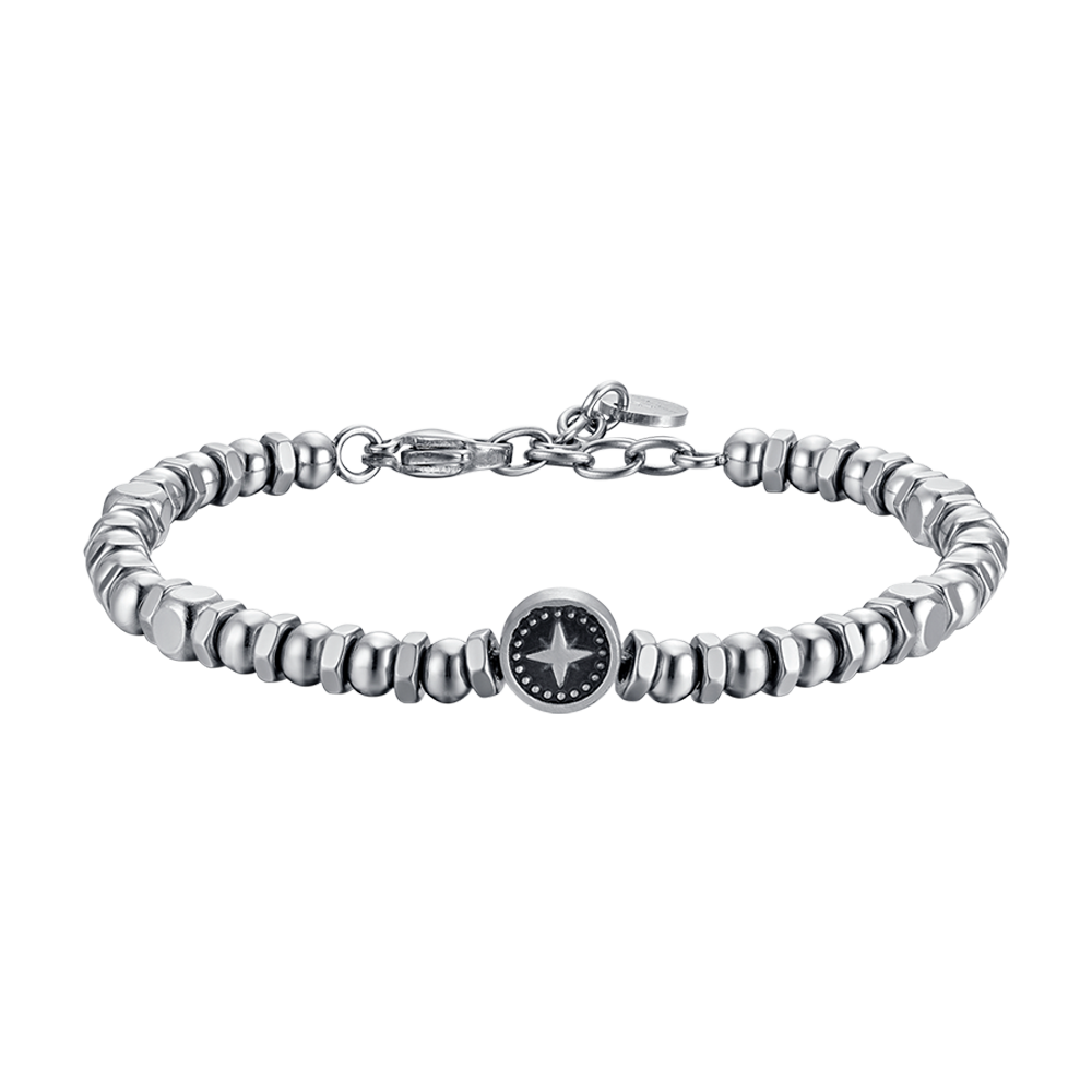 HERRENARMBAND AUS STAHL MIT KOMPASSROSE UND SCHWARZER EMAILLE