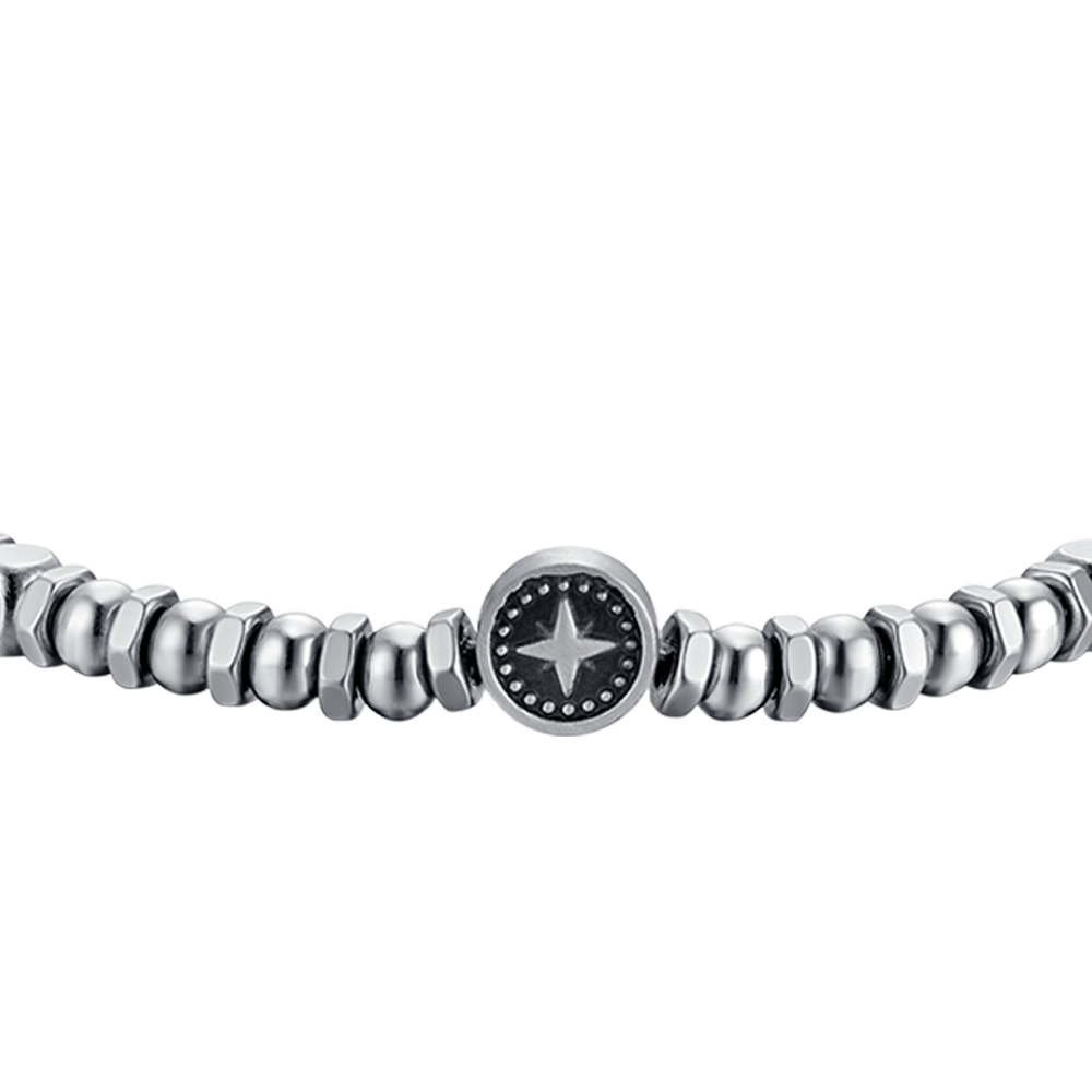 HERRENARMBAND AUS STAHL MIT KOMPASSROSE UND SCHWARZER EMAILLE