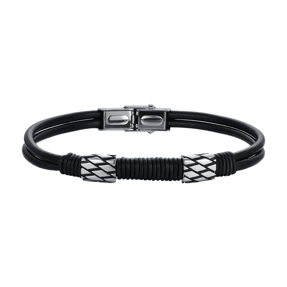 HERRENARMBAND AUS SCHWARZEM LEDER MIT STAHLELEMENTEN