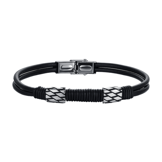 HERRENARMBAND AUS SCHWARZEM LEDER MIT STAHLELEMENTEN