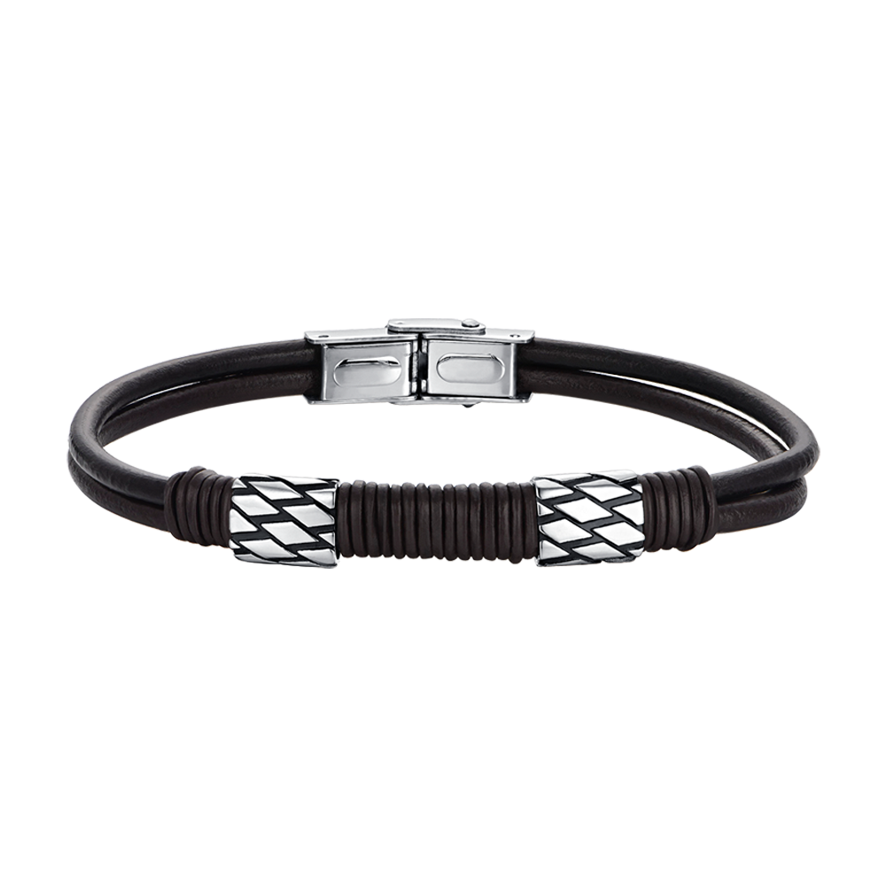 HERRENARMBAND AUS BRAUNEM LEDER MIT STAHLELEMENTEN