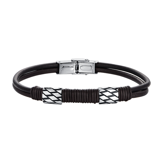 HERRENARMBAND AUS BRAUNEM LEDER MIT STAHLELEMENTEN