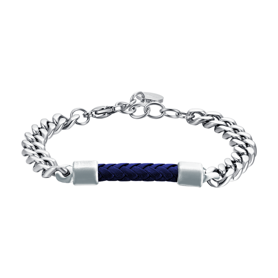 HERRENARMBAND AUS STAHL MIT BLAUEM LEDERELEMENT