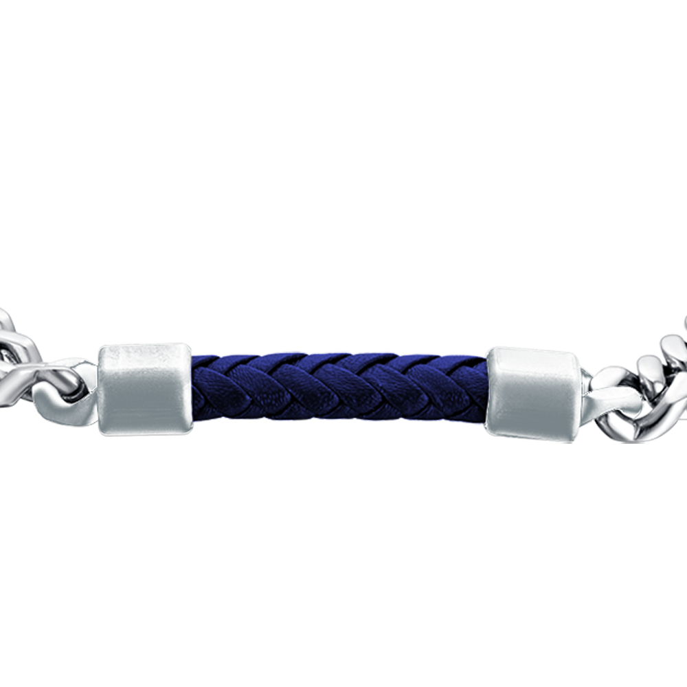 HERRENARMBAND AUS STAHL MIT BLAUEM LEDERELEMENT