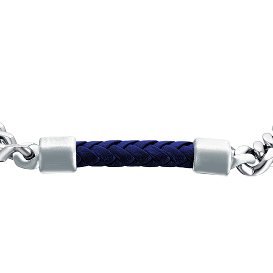 HERRENARMBAND AUS STAHL MIT BLAUEM LEDERELEMENT