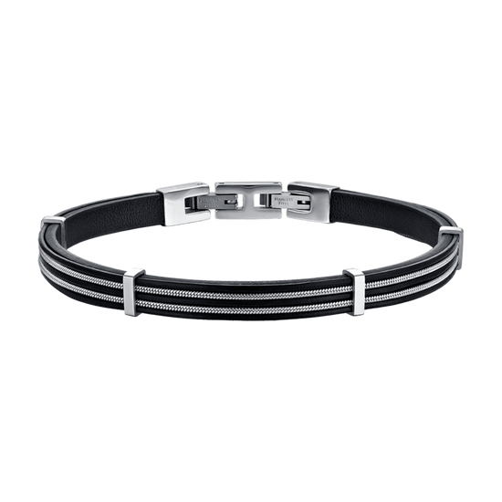 HERRENARMBAND AUS SCHWARZEM LEDER MIT STAHLELEMENTEN