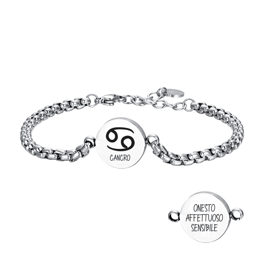 STAHL HERRENARMBAND STERNZEICHEN KREBS PLATTE