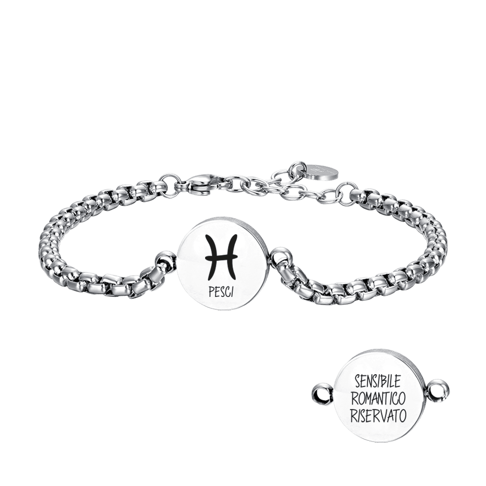 STAHL HERRENARMBAND STERNZEICHEN FISCHE PLATTE