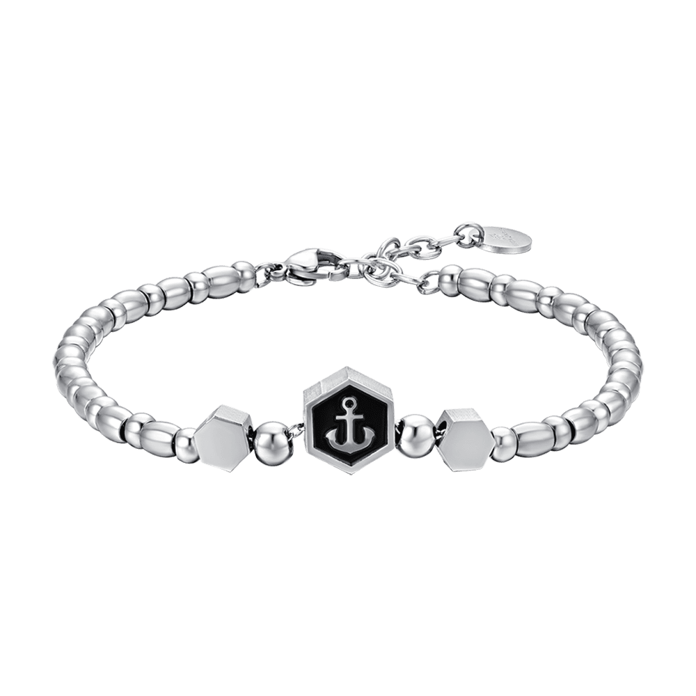 ARMBAND FÜR MÄNNER AUS STAHL MIT SILBERN ANCHOR UND SCHWARZEM EMAIL Luca Barra