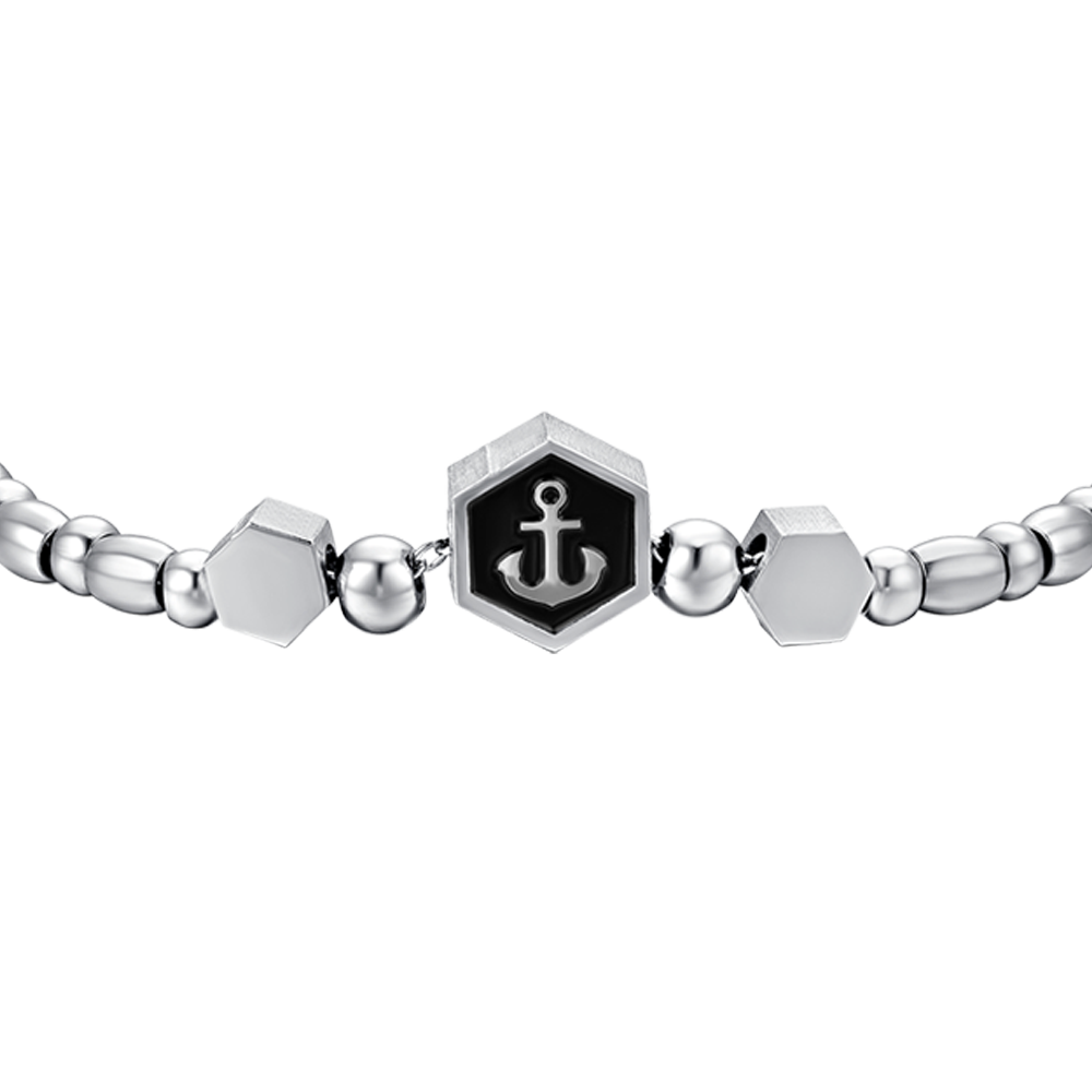 ARMBAND FÜR MÄNNER AUS STAHL MIT SILBERN ANCHOR UND SCHWARZEM EMAIL Luca Barra