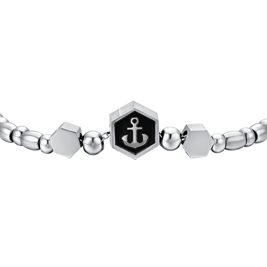 ARMBAND FÜR MÄNNER AUS STAHL MIT SILBERN ANCHOR UND SCHWARZEM EMAIL Luca Barra