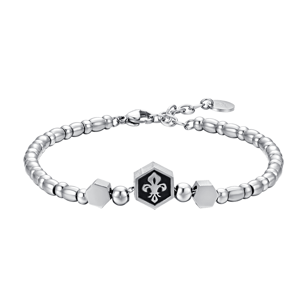 HERRENARMBAND AUS STAHL MIT SILBERNER LILIE UND SCHWARZER EMAILLE