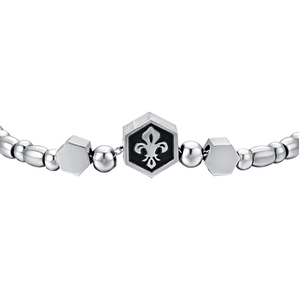 HERRENARMBAND AUS STAHL MIT SILBERNER LILIE UND SCHWARZER EMAILLE