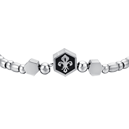 HERRENARMBAND AUS STAHL MIT SILBERNER LILIE UND SCHWARZER EMAILLE