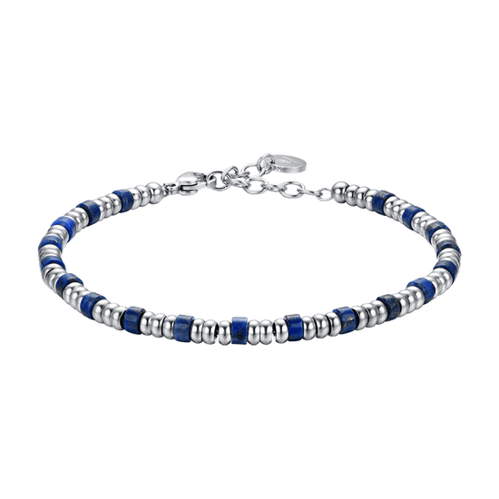 HERRENARMBAND AUS STAHL MIT SILBERNEN ELEMENTEN UND BLAUEN STEINEN