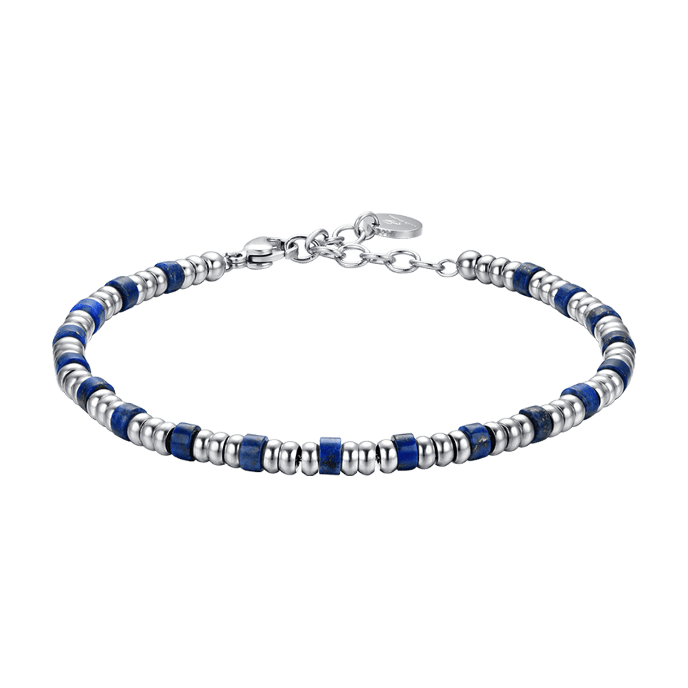 ARMBAND FÜR MÄNNER AUS STAHL MIT SILBERN ELEMENTE UND BLAUEN STEINEN Luca Barra