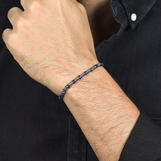 ARMBAND FÜR MÄNNER AUS STAHL MIT SILBERN ELEMENTE UND BLAUEN STEINEN Luca Barra