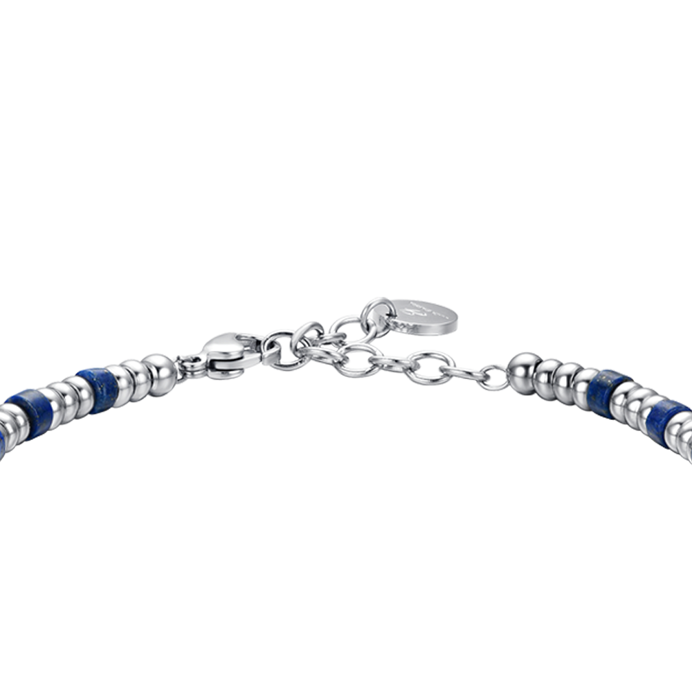 HERRENARMBAND AUS STAHL MIT SILBERNEN ELEMENTEN UND BLAUEN STEINEN