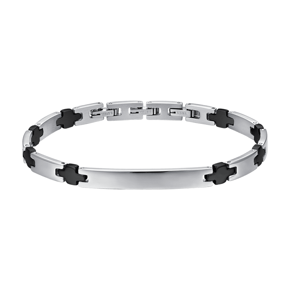 EDELSTAHL-ARMBAND FÜR MÄNNER MIT PLATTEN UND SCHWARZEN IP-KREUZEN Luca Barra