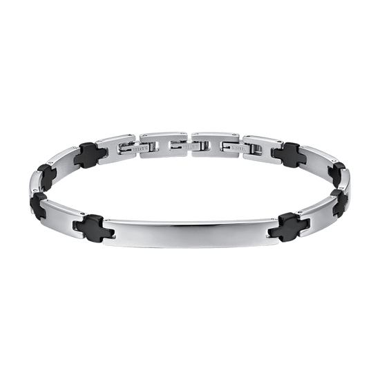 HERRENARMBAND AUS STAHL MIT SCHWARZER IP-PLATTE UND KREUZEN