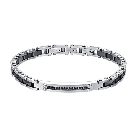 HERRENARMBAND AUS STAHL UND SCHWARZER KERAMIK MIT SCHWARZEN KRISTALLEN