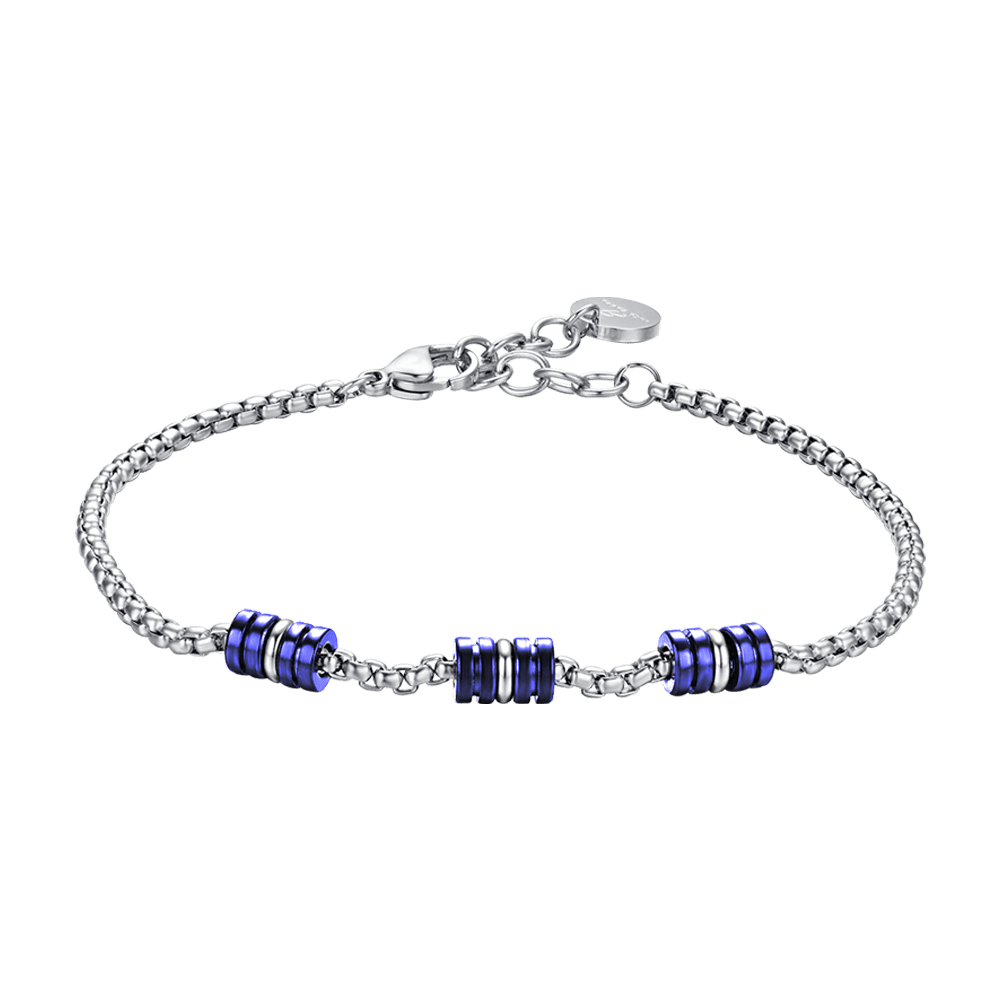 HERRENARMBAND AUS STAHL MIT BLAUEN UND SILBERNEN IP-ELEMENTEN