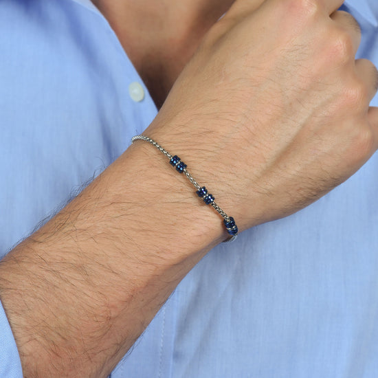 HERRENARMBAND AUS STAHL MIT BLAUEN UND SILBERNEN IP-ELEMENTEN