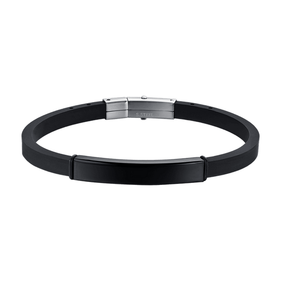 HERREN-SILIKONARMBAND MIT STAHLPLATTE SCHWARZ