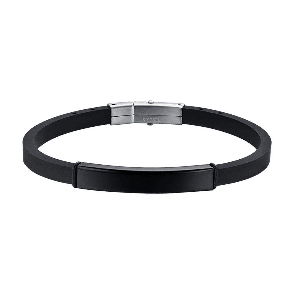 HERREN-SILIKONARMBAND MIT STAHLPLATTE SCHWARZ