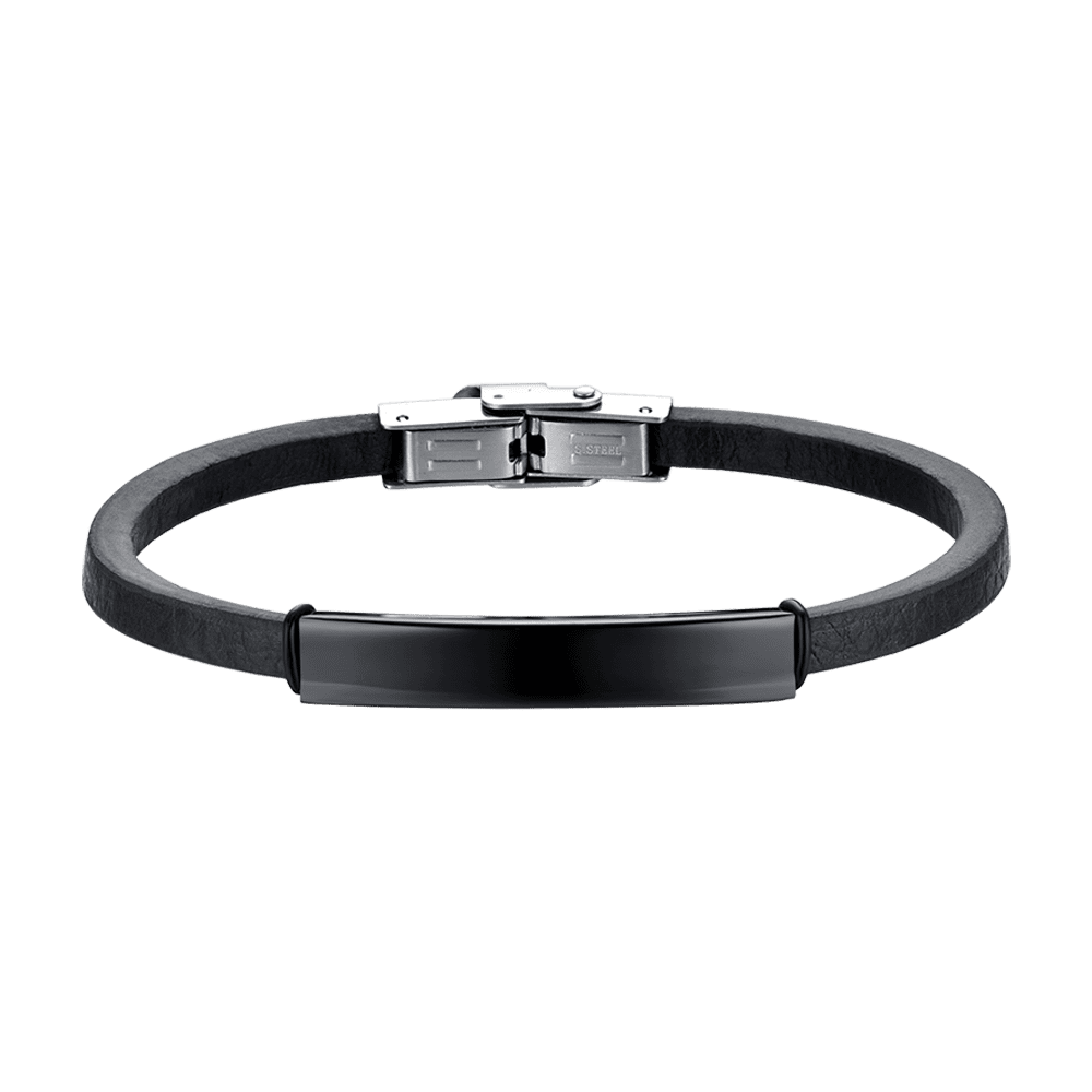 HERREN LEDERARMBAND MIT IP STAHLPLATTE SCHWARZ