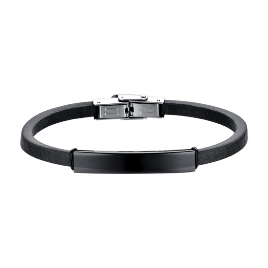 HERREN LEDERARMBAND MIT IP STAHLPLATTE SCHWARZ