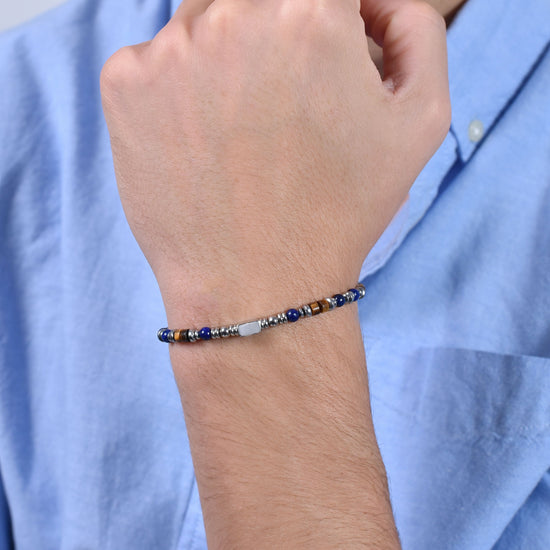 HERRENARMBAND AUS STAHL MIT LAPIS-STEIN