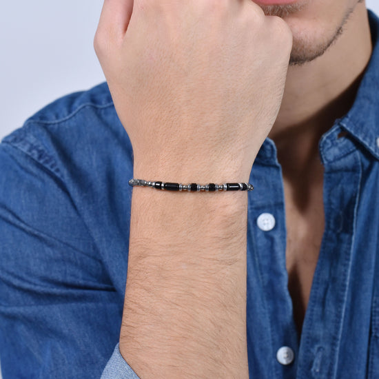 SCHWARZER ACHAT STAHL HERRENARMBAND