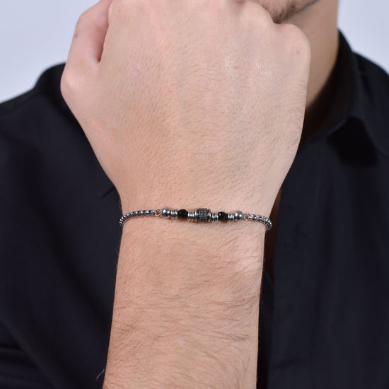 SCHWARZER ACHAT STAHL HERRENARMBAND UND ELEMENTE