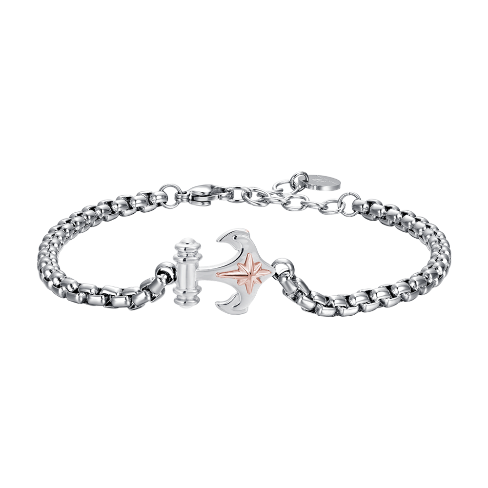 HERRENARMBAND MIT ANKER UND KOMPASSROSE AUS STAHL