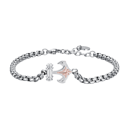 HERRENARMBAND MIT ANKER UND KOMPASSROSE AUS STAHL