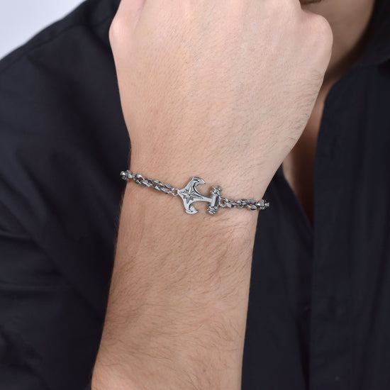 HERRENARMBAND MIT ANKER UND KOMPASSROSE AUS STAHL