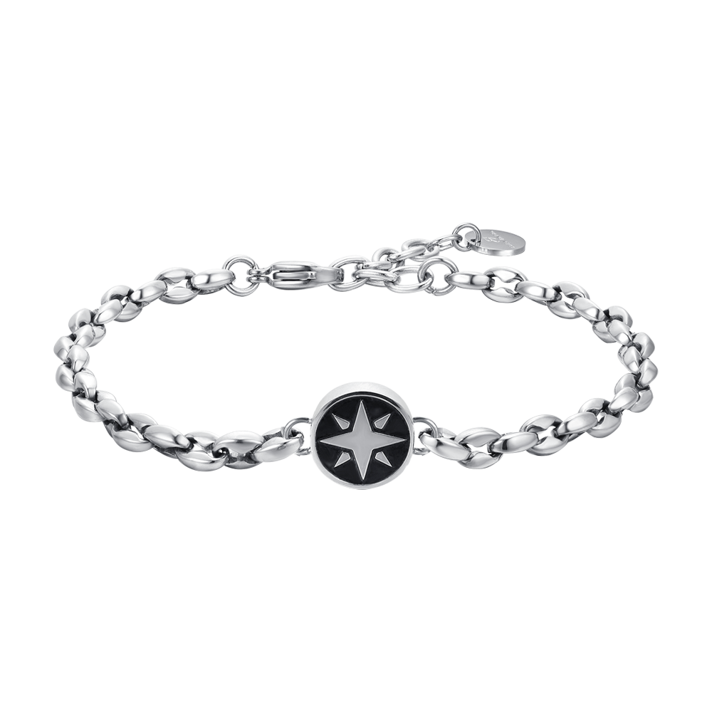 HERRENARMBAND AUS STAHL MIT KOMPASSROSE