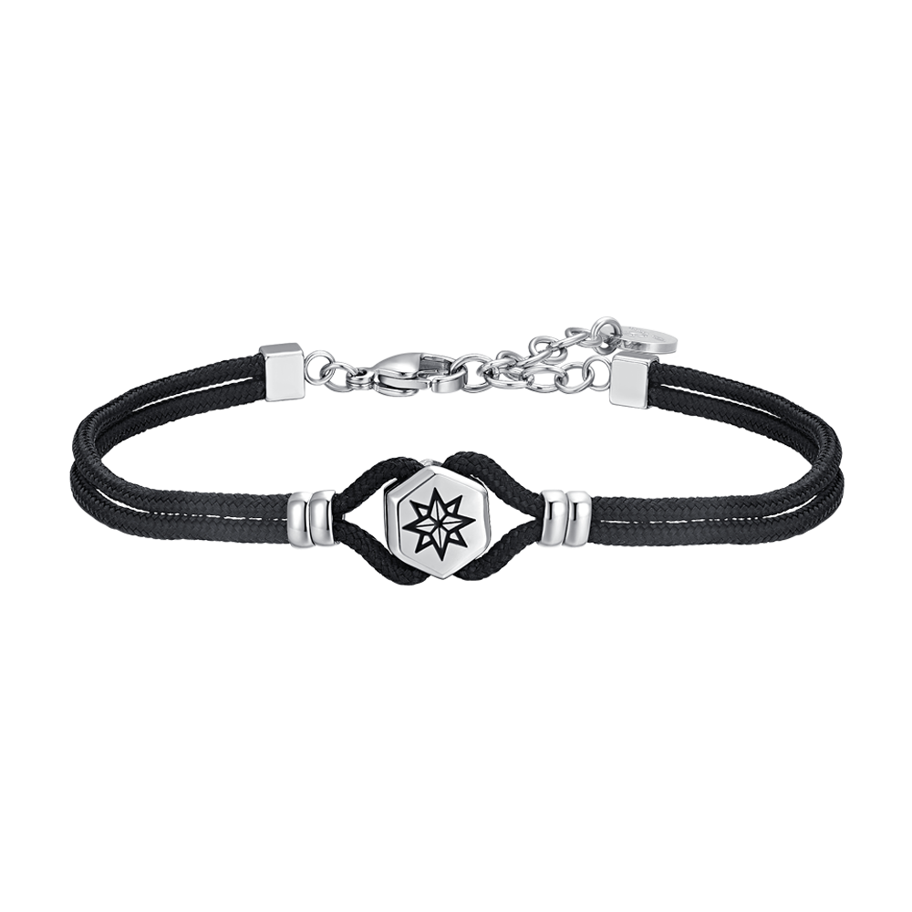 HERRENARMBAND AUS SCHWARZEM SEIL UND KOMPASSROSE