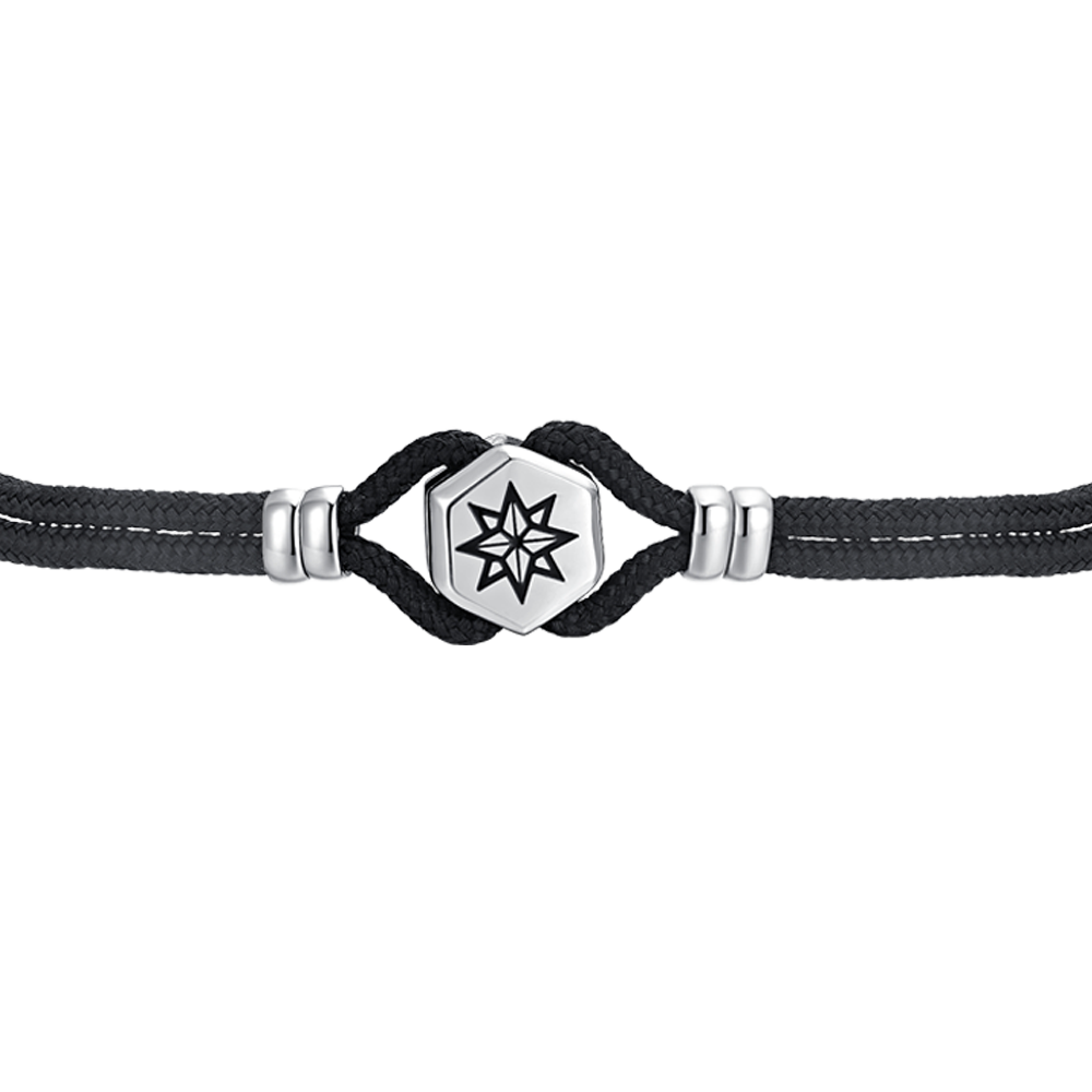 HERRENARMBAND AUS SCHWARZEM SEIL UND KOMPASSROSE