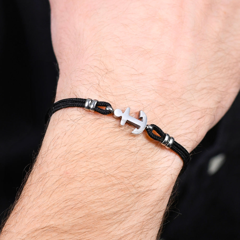 HERRENARMBAND MIT SCHWARZEM SEIL UND ANKER