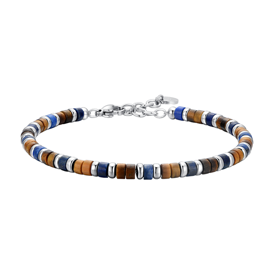 HERRENARMBAND AUS STAHL, TIGERAUGE UND LAPISLAZULI