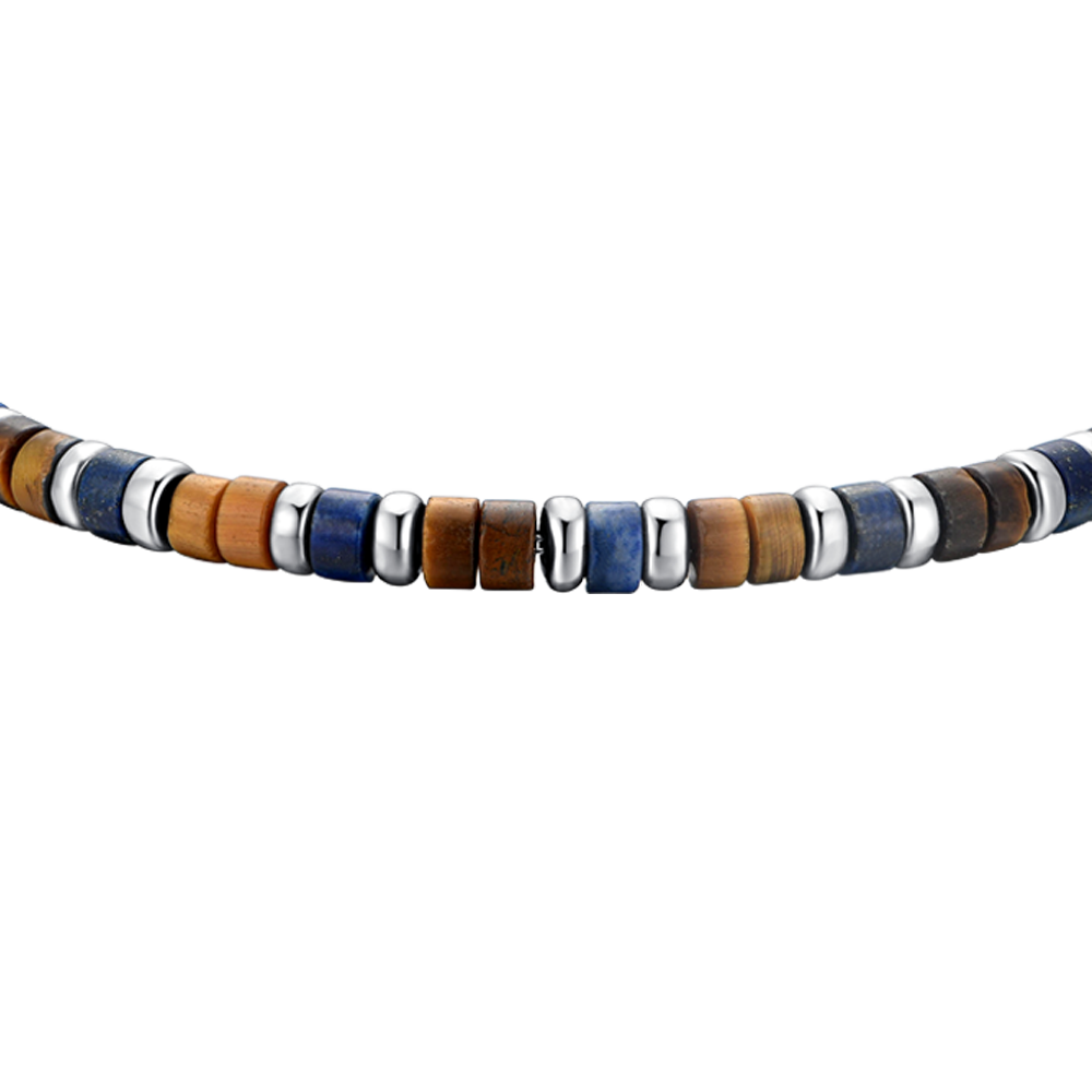 HERRENARMBAND AUS STAHL, TIGERAUGE UND LAPISLAZULI